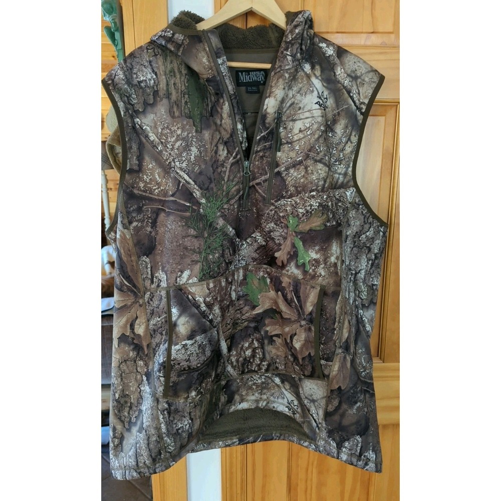 Midway USA Realtree APX Sherpa Lined‎ Camo Pulloy Vest size 2 XL Long (2 XLL)